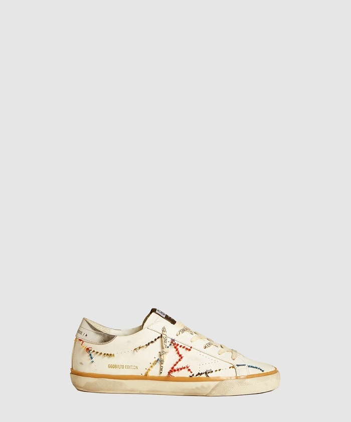 골든구스 공용 퍼포레이티드 메탈릭 레더 힐탭 슈퍼스타 GMF00843