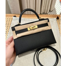 에르메스 미니 켈리2 블랙 앱송 금장 19cm