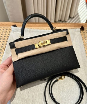 에르메스 미니 켈리2 블랙 앱송 금장 19cm