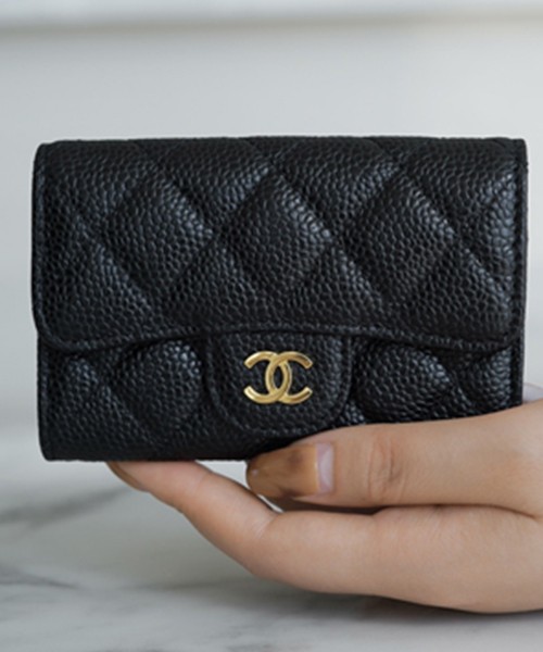 샤넬 클래식 똑딱이 카드슬립 카드지갑 캐비어 금장 AP0214