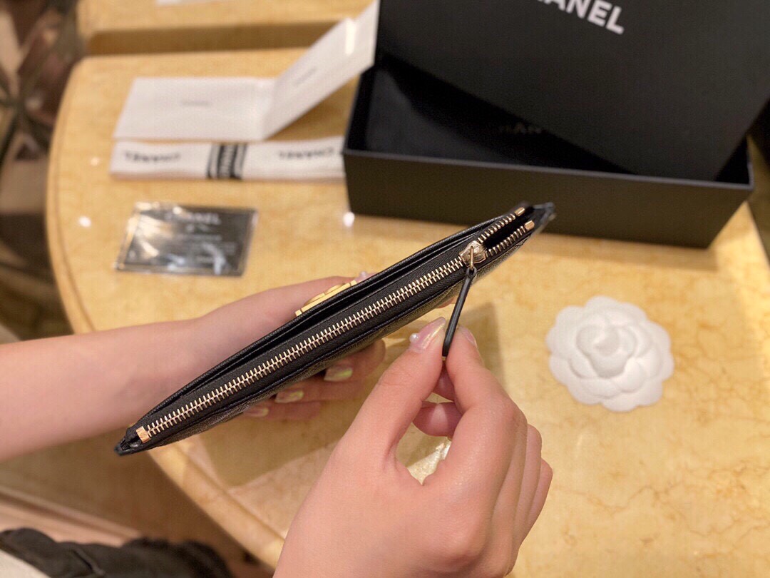 샤넬 슬림 장지갑 파우치 캐비어 금장 A81254