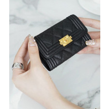 샤넬 보이 플랩 체인 카드지갑 캐비어 금장