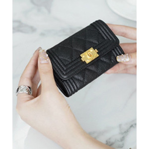 샤넬 보이 플랩 체인 카드지갑 캐비어 금장