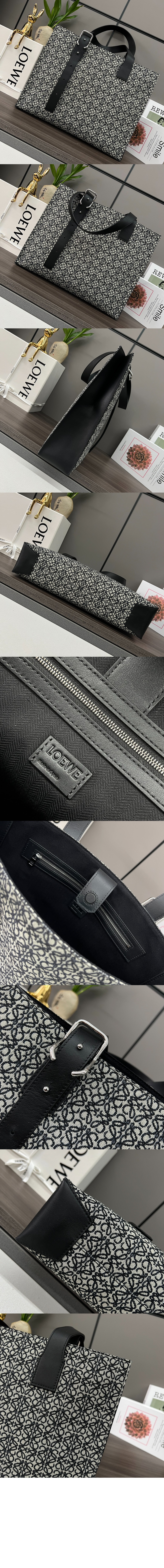 로에베 버클 호리즌탈 토트 백 - 카프스킨 & 애너그램 자카드