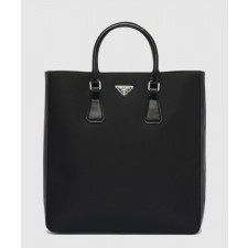 프라다 리나일론 및 브러쉬드 가죽 토트백 2VG115