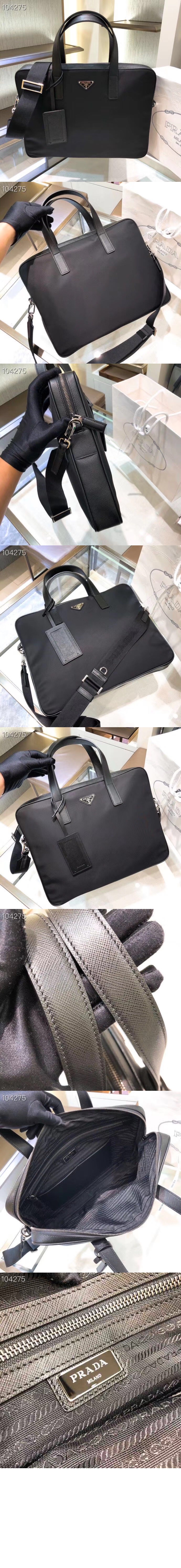 프라다 리나일론 및 사피아노 가죽 브리프케이스 2VE368