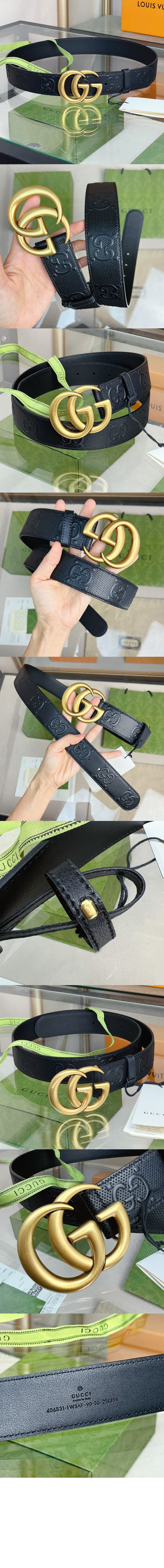 구찌 GG 마몽 엠보스 레더 벨트 406831