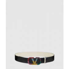 발렌티노 양면 크리스탈 장식 가죽 벨트