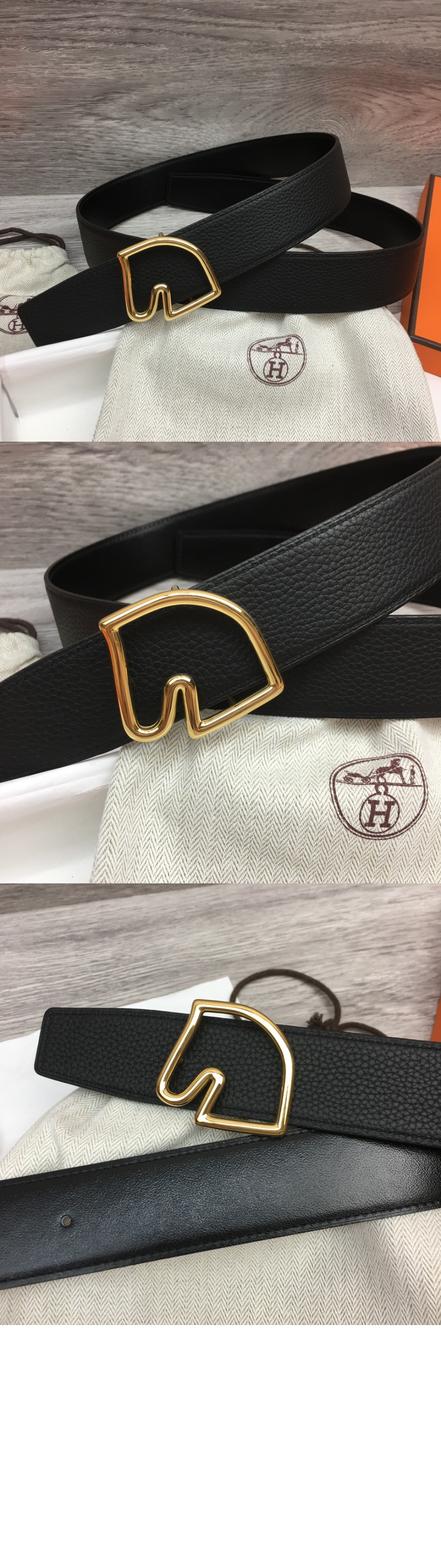 에르메스 테이트 드 쉐발 양면 가죽 벨트