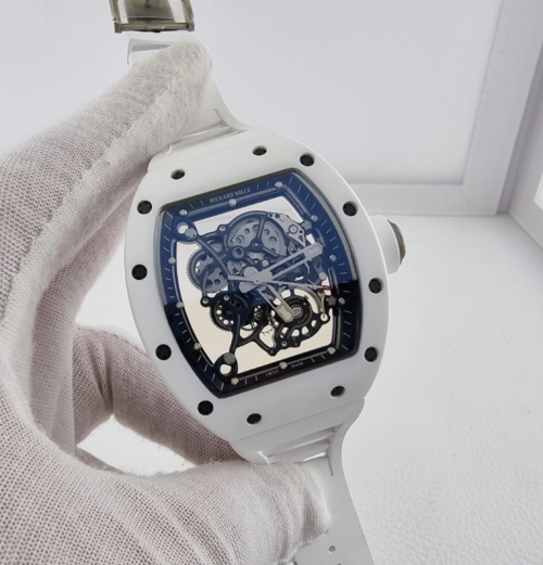 리차드밀 부바왓슨 RM-055 블랙&화이트세라믹 스켈레톤다이얼 화이트러버스트랩 RICHARD MILLE RM-055