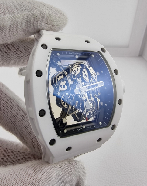 리차드밀 부바왓슨 RM-055 블랙&화이트세라믹 스켈레톤다이얼 화이트러버스트랩 RICHARD MILLE RM-055