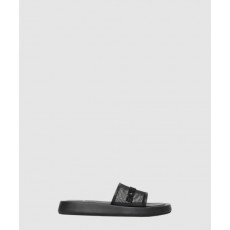 버버리 엠브로이드 로고 메쉬 앤 래더 슬라이드 80392501