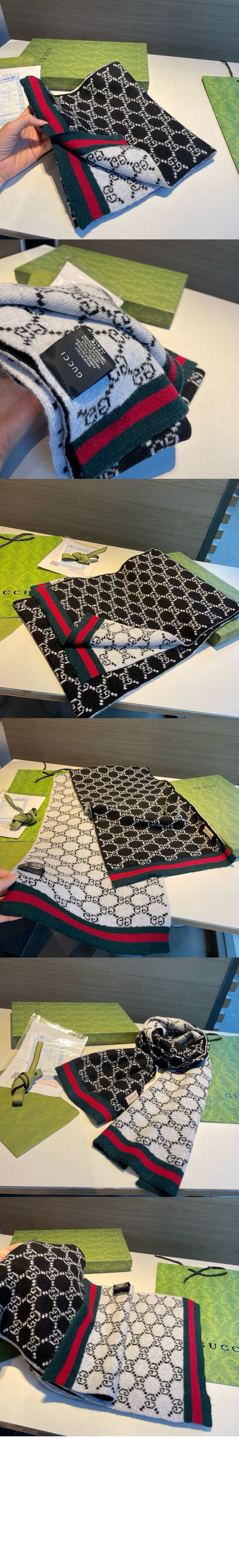 구찌 GG 자카드 패턴 니트 스카프 325806