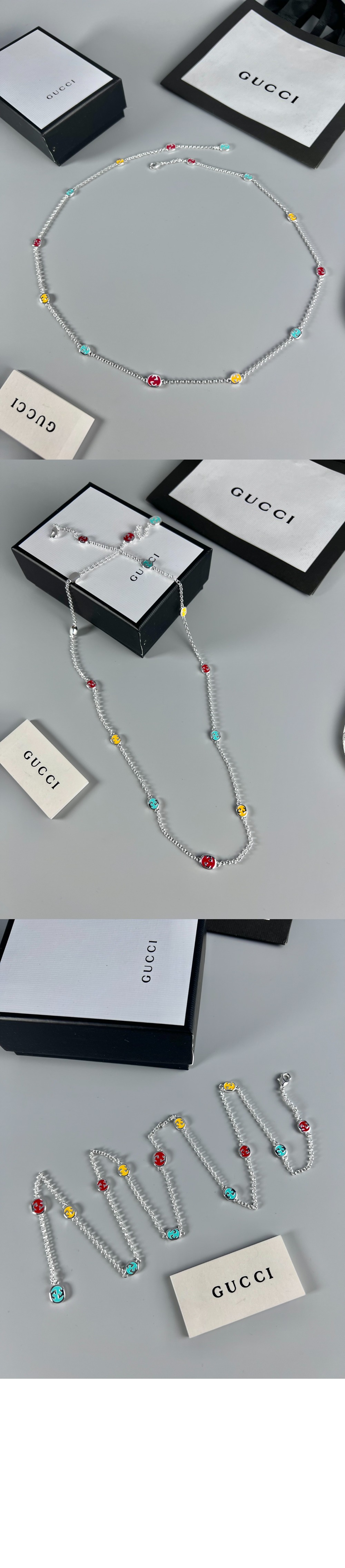 구찌 멀티컬러 에나멜 인터로킹 G 목걸이 728953