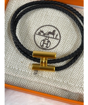 에르메스 Tournis Tresse 팔찌 블랙 금장