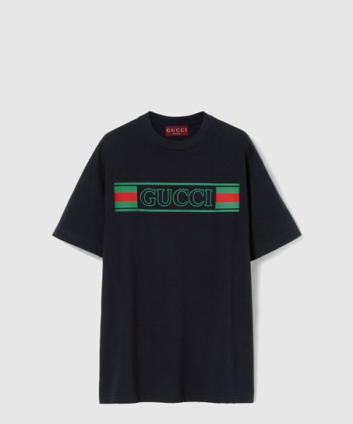 구찌 프린트 코튼 저지 티셔츠