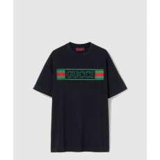 구찌 프린트 코튼 저지 티셔츠