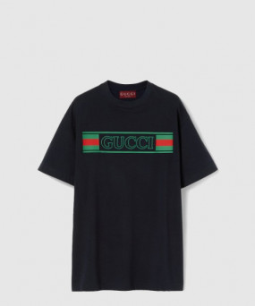 구찌 프린트 코튼 저지 티셔츠