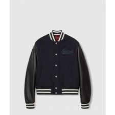 구찌 울 가죽 바시티 자켓