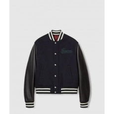 구찌 울 가죽 바시티 자켓