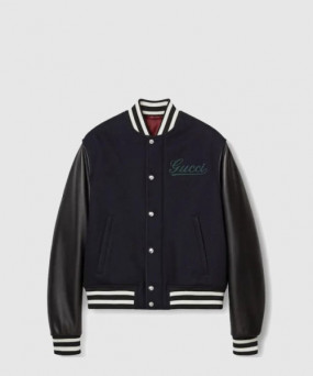 구찌 울 가죽 바시티 자켓