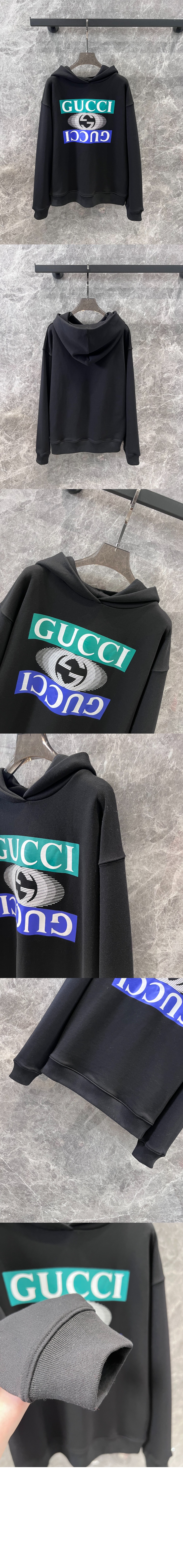 구찌 로고 프린팅 코튼 후드