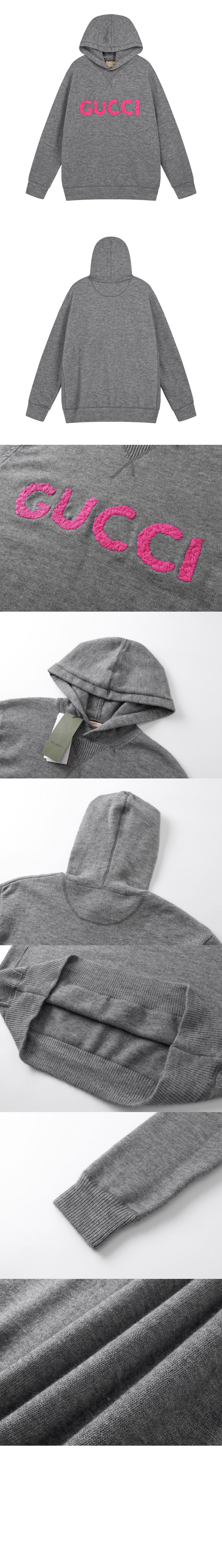 구찌 로고 엠브로이드 울 후드 스웨터