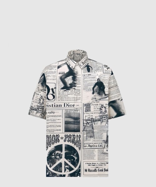 디올 가제트 프린팅 하와이안 셔츠