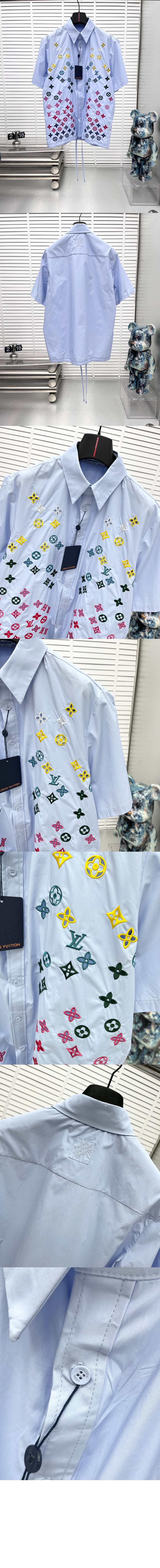 루이비통 모노그램 플라워 엠브로이더드 쇼트 슬리브드 셔츠