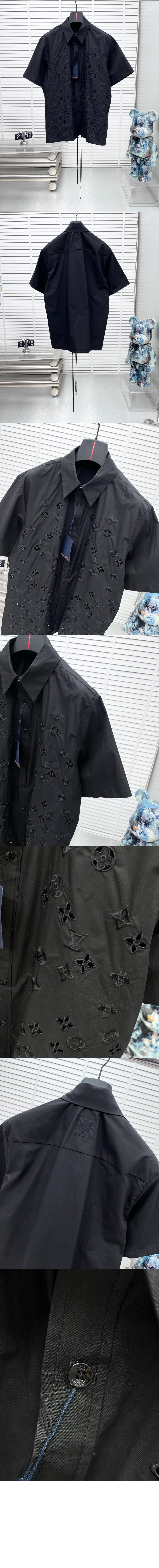 루이비통 모노그램 플라워 엠브로이더드 쇼트 슬리브드 셔츠