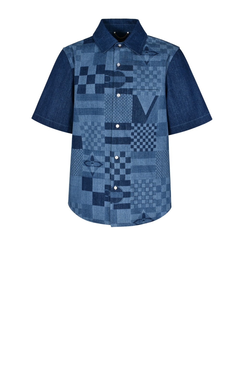 루이비통 프린티드 쇼트 슬리브드 데님 셔츠