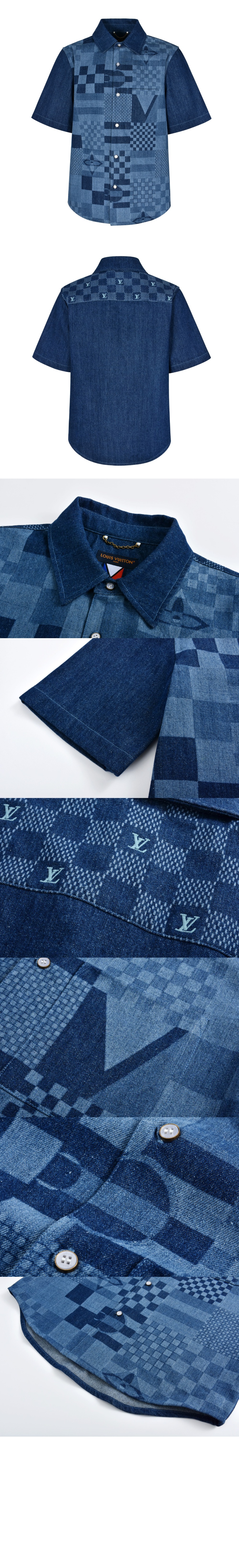 루이비통 프린티드 쇼트 슬리브드 데님 셔츠