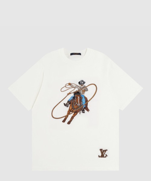 루이비통 그래픽 엠브로이더드 코튼 티셔츠