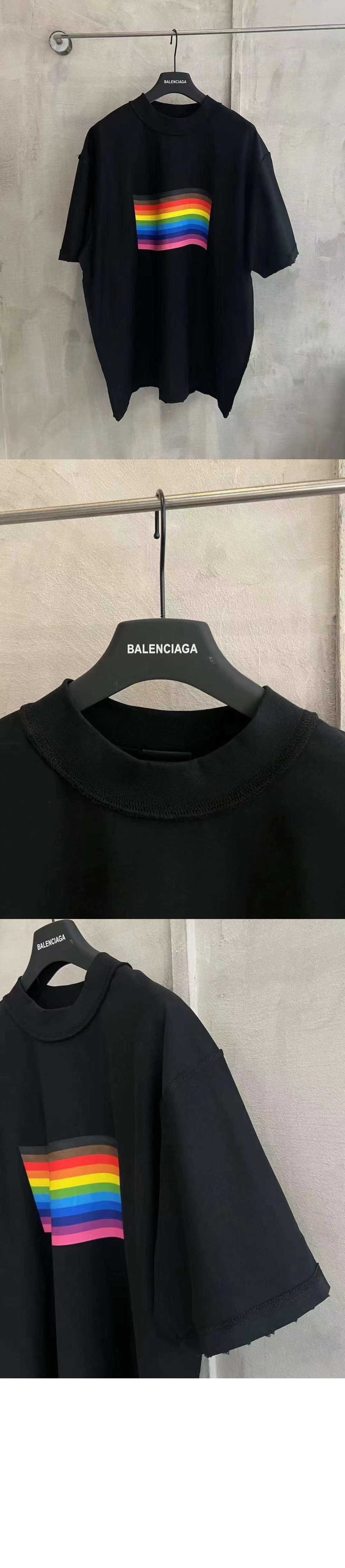 발렌시아가 레인보우 플래그 인사이드 아웃 오버사이즈 티셔츠