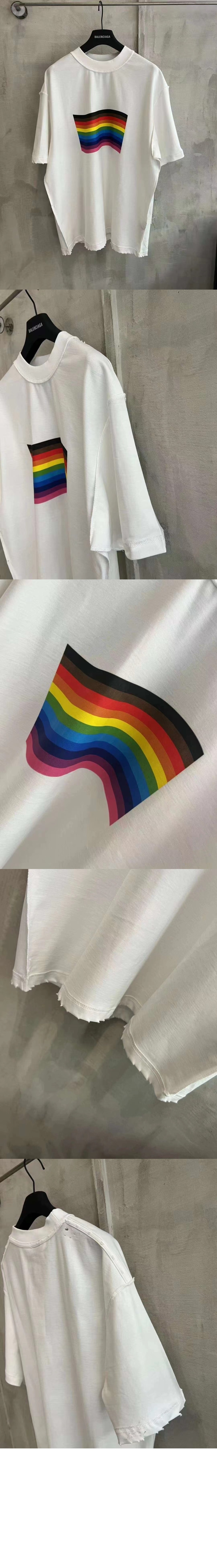 발렌시아가 레인보우 플래그 인사이드 아웃 오버사이즈 티셔츠