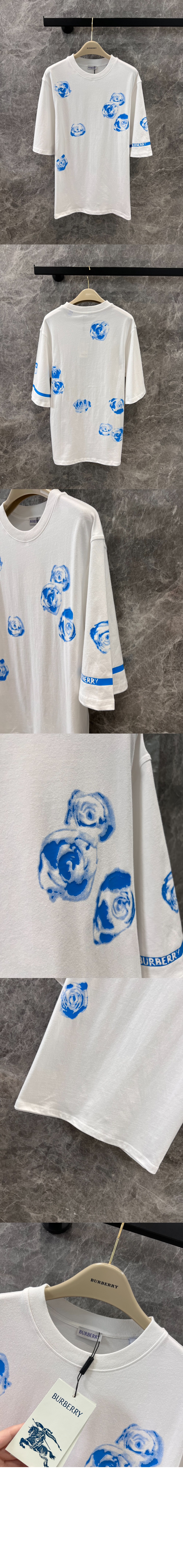 버버리 로즈 프린트 코튼 티셔츠