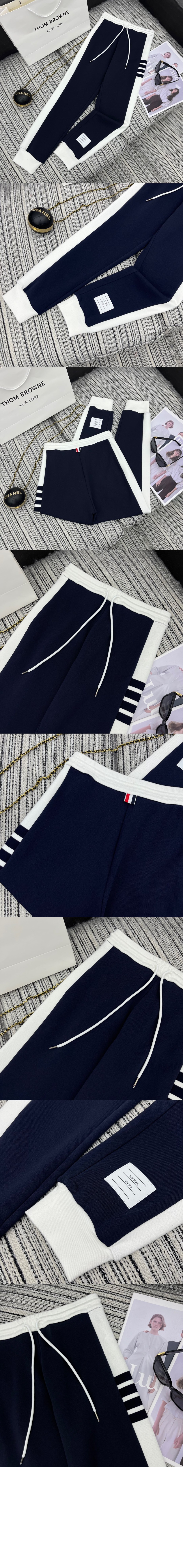 톰브라운 로고 패치 드로스트링 코튼 팬츠