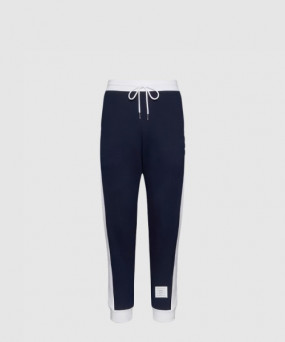 톰브라운 로고 패치 드로스트링 코튼 팬츠