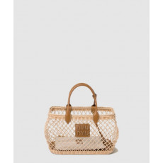 미우미우 가죽 트리밍이 있는 우븐 패브릭 핸드백 5BA285