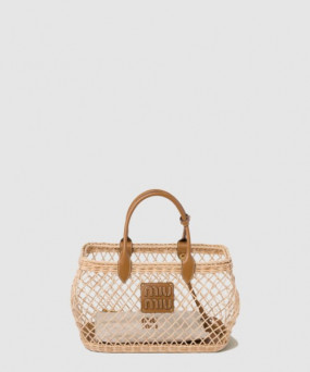 미우미우 가죽 트리밍이 있는 우븐 패브릭 핸드백 5BA285