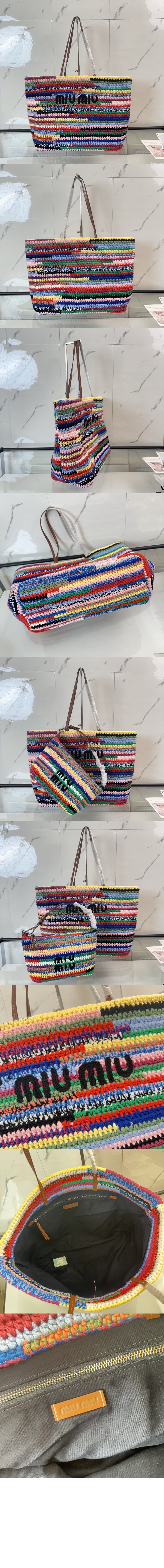 미우미우 라피아 앤 코튼 토트백 5BG228