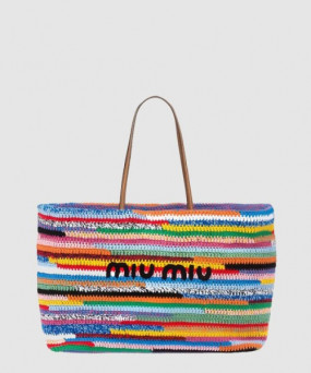 미우미우 라피아 앤 코튼 토트백 5BG228