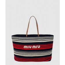 미우미우 라피아 앤 코튼 토트백 5BG228