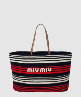 미우미우 라피아 앤 코튼 토트백 5BG228