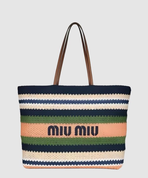 미우미우 라피아 앤 코튼 토트백 5BG228