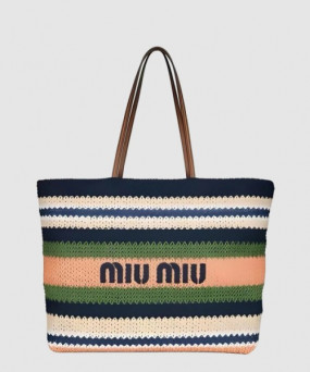 미우미우 라피아 앤 코튼 토트백 5BG228