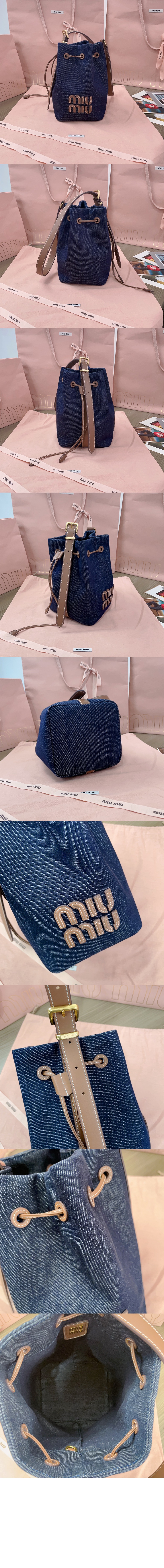 미우미우 데님 레더 버킷백 5BE090