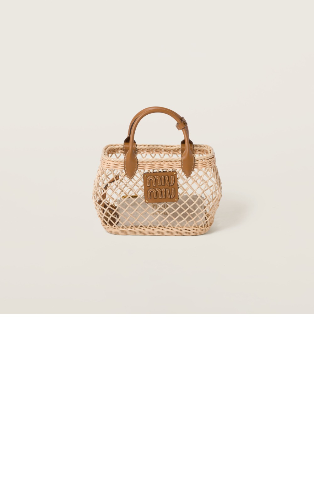 미우미우 가죽 트림 우븐 패브릭 핸드백 5BA286