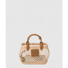 미우미우 가죽 트림 우븐 패브릭 핸드백 5BA286