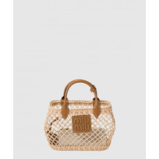 미우미우 가죽 트림 우븐 패브릭 핸드백 5BA286